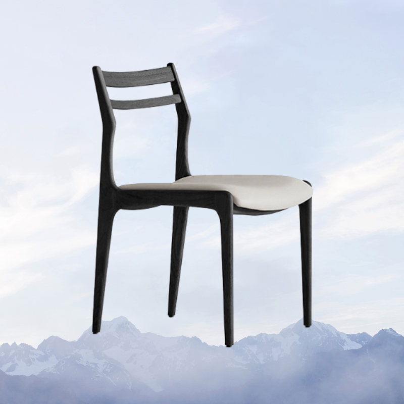 Nordic Vintage Solid Wood Leather Dining Chair – Black Ash, White Leathe image 3