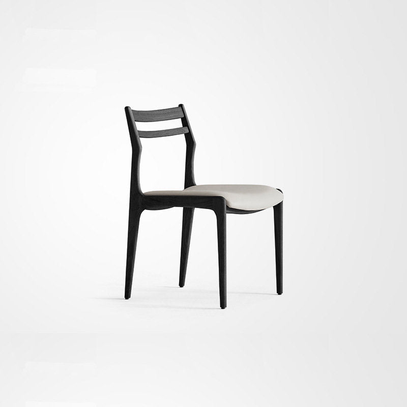 Nordic Vintage Solid Wood Leather Dining Chair – Black Ash, White Leathe image 1