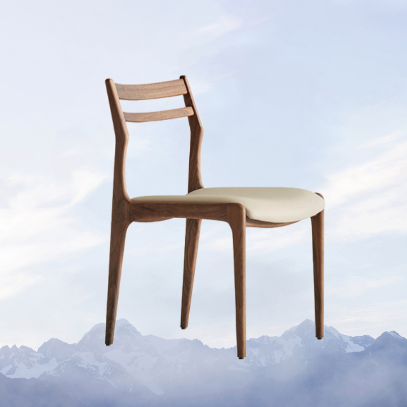 Nordic Vintage Solid Wood Leather Dining Chair – Walnut Ash, White Leather image 3