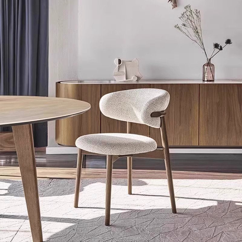 Nordic Modern Dining Chair – Walnut Metal Legs, Off-White Fabric image 2