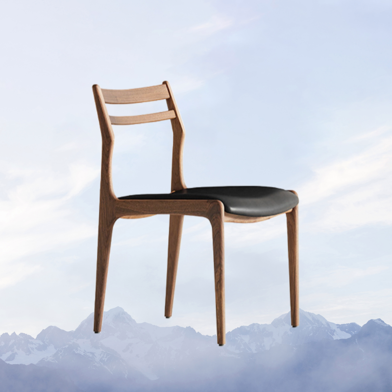 Nordic Vintage Solid Wood Leather Dining Chair – Walnut Ash, Black Leather image 3