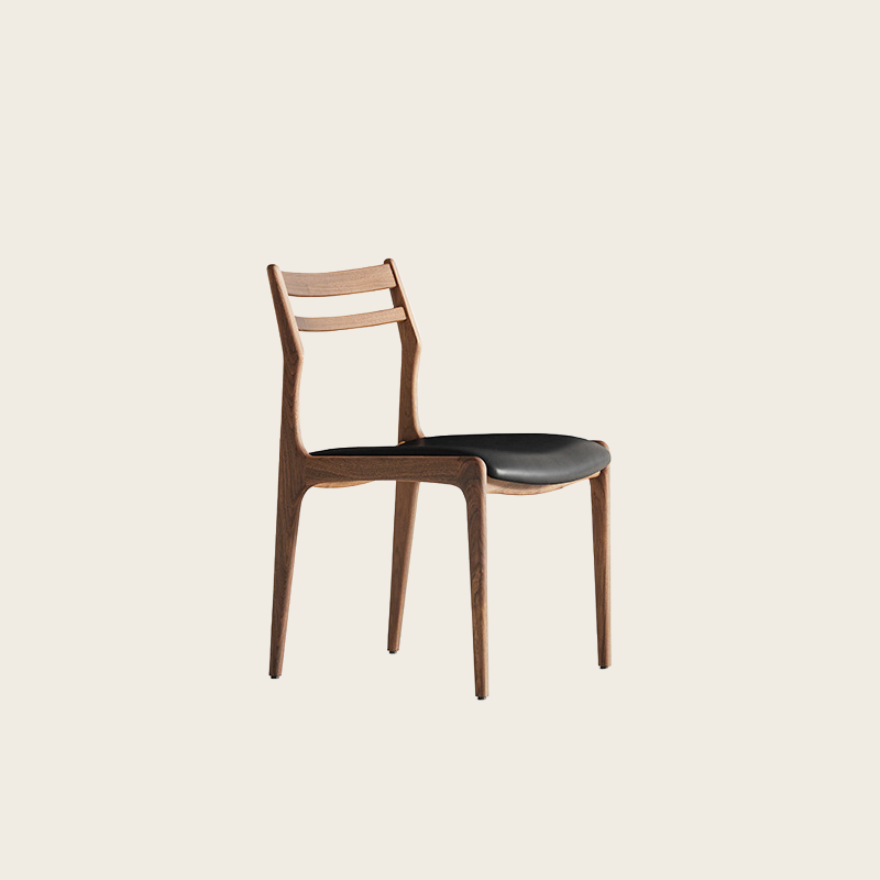 Nordic Vintage Solid Wood Leather Dining Chair – Walnut Ash, Black Leather image 2