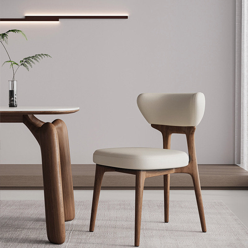 Italian Minimalist Solid Wood Leather Dining Chair – Walnut Ash image 2