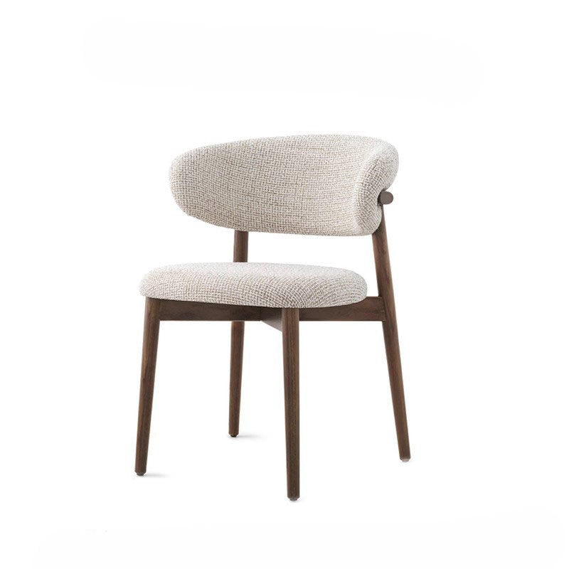 Nordic Modern Dining Chair – Walnut Metal Legs, Off-White Fabric image 1