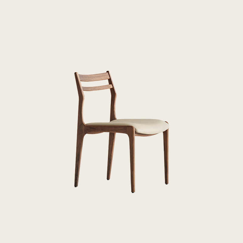 Nordic Vintage Solid Wood Leather Dining Chair – Walnut Ash, White Leather image 2