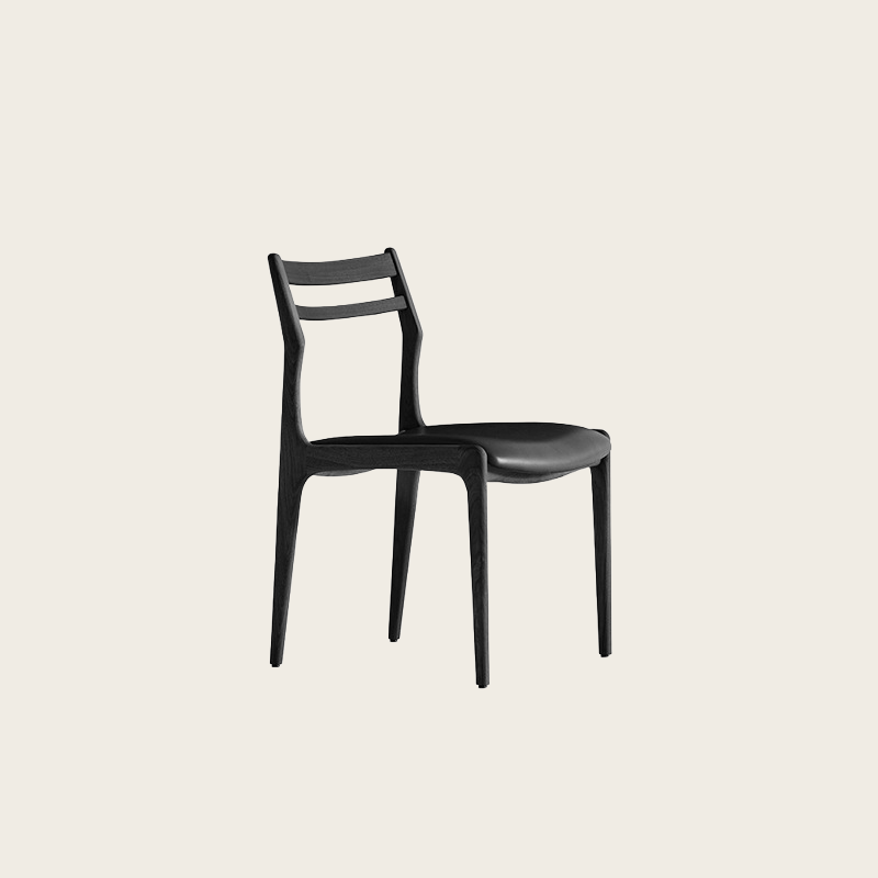 Nordic Vintage Solid Wood Leather Dining Chair – Black Ash, Black Leather image 2
