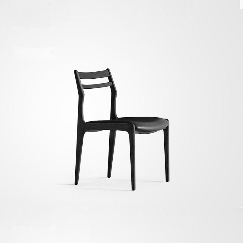 Nordic Vintage Solid Wood Leather Dining Chair – Black Ash, Black Leather image 1