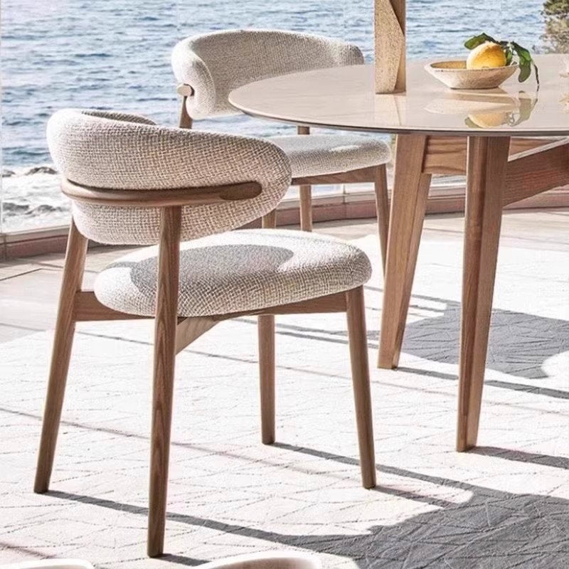 Nordic Modern Dining Chair – Walnut Metal Legs, Off-White Fabric image 3