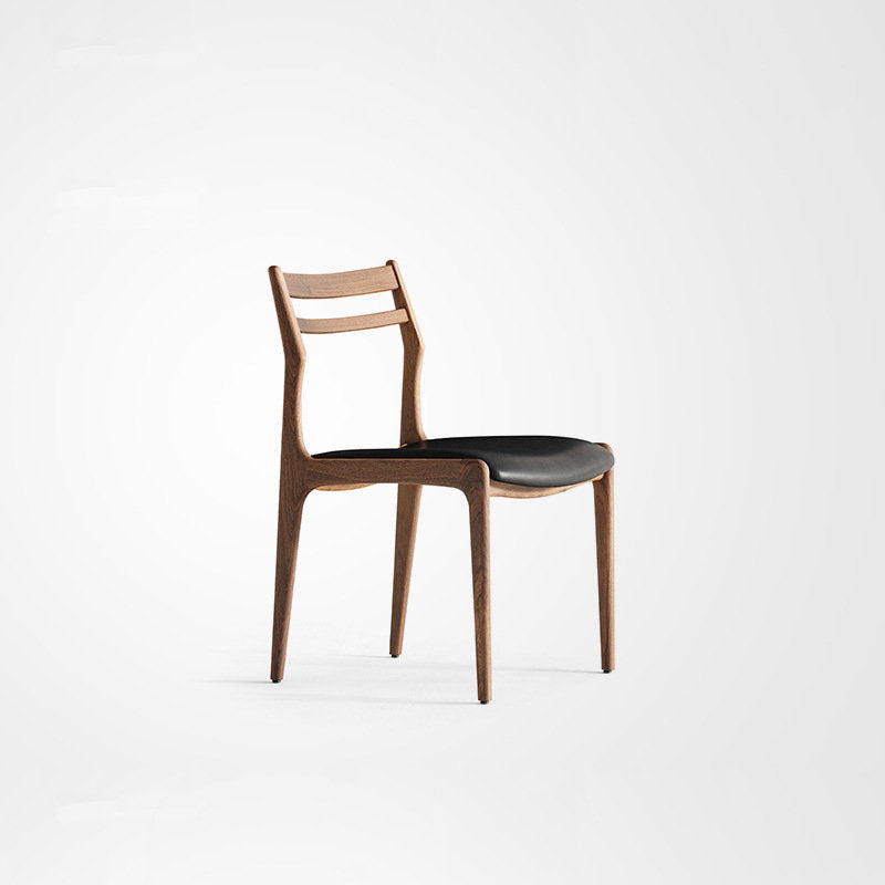 Nordic Vintage Solid Wood Leather Dining Chair – Walnut Ash, Black Leather image 1