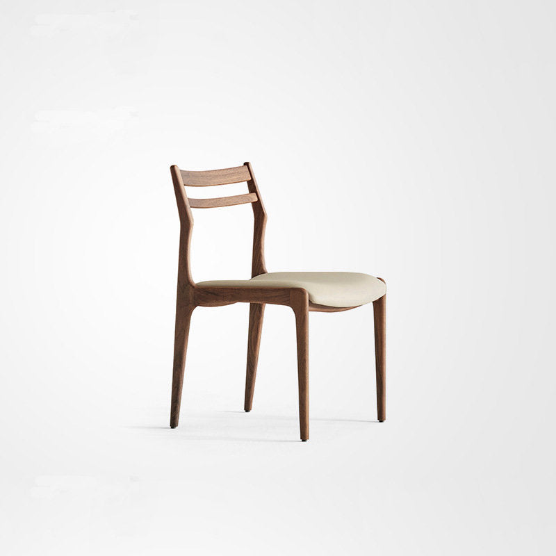 Nordic Vintage Solid Wood Leather Dining Chair – Walnut Ash, White Leather image 1