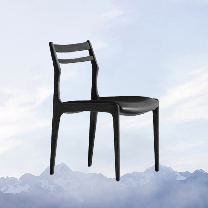 Nordic Vintage Solid Wood Leather Dining Chair – Black Ash, Black Leather image 3