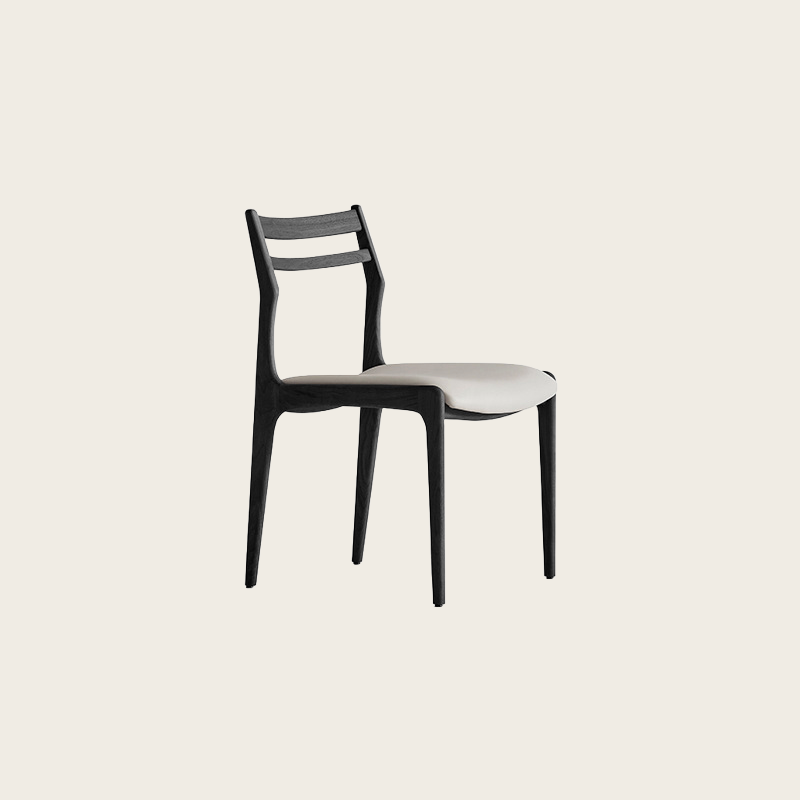 Nordic Vintage Solid Wood Leather Dining Chair – Black Ash, White Leathe image 2